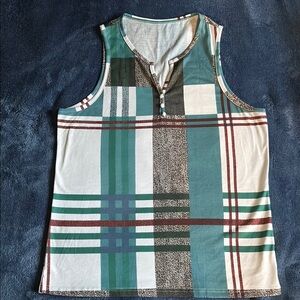 Sleeveless Plaid Top with Teal and Brown Accents